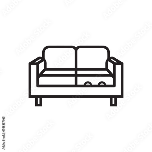 Black outline shows a modern loveseat with armrests against a white background