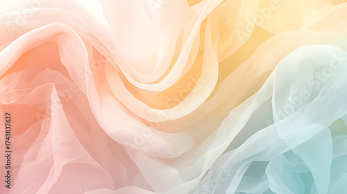 Soft, flowing pastel gradients in pinks, yellows, and light blues, evoking a sense of calm and tranquility.

