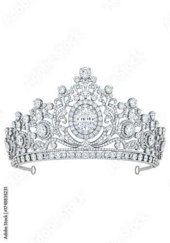 Ornate Diamond Tiara with Sparkling Gemstones on Transparent Background