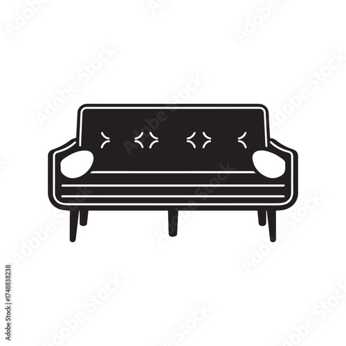 Simple sofa in black on white shows minimalist furniture concept