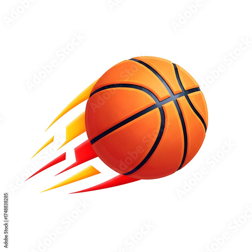 Orange Basketball in Motion with Yellow and Red Streaks against Black Background