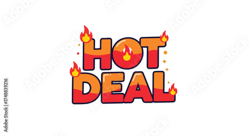 Exciting promotional graphic design announcing fiery hot deal with dynamic flames and playful text that stands out on any background