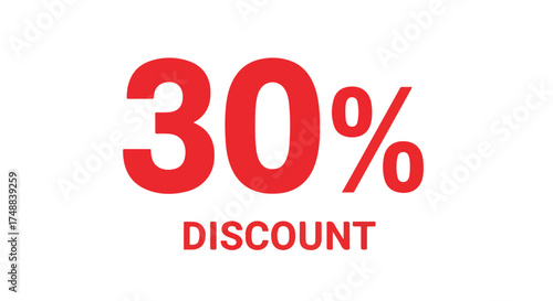 Promotional graphic displaying a vibrant 30% discount offer on a clean, stark white background for marketing purposes