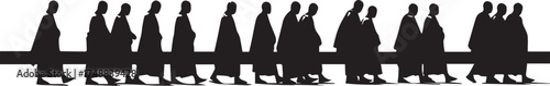 Black Silhouette Figures Carrying Horizontal Beam in Solemn Procession