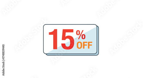 Fifteen percent off stylized banner to represent a promotional discount with a clear background for advertising and sales opportunities