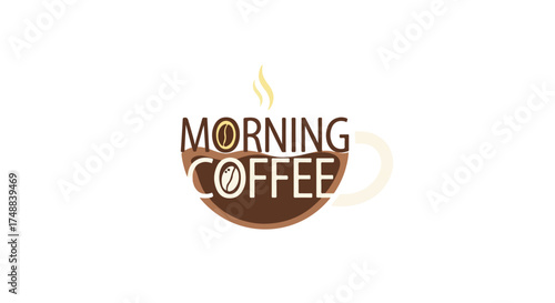 Stylized Morning Coffee Logo Concept with Coffee Beans and Steam Illustration Depicting Caffeine