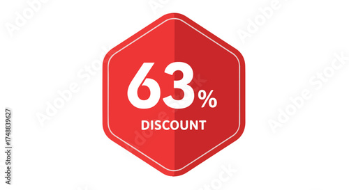 Vibrant sixty-three percent discount badge to attract buyers and boost sales with a hexagonal design for marketing promotions