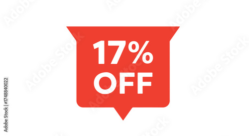Vivid red promotional graphic highlighting a 17 percent discount, perfect for advertising and marketing campaigns designed to attract customers