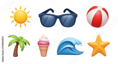 Summer Themed Icons Collection on a Transparent Black Background