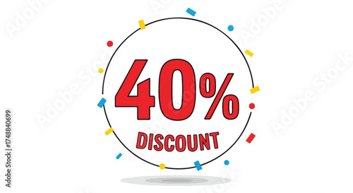 Enchanting forty percent price reduction design adorned with joyful confetti circles, creating a visually appealing promotional element 150 characters