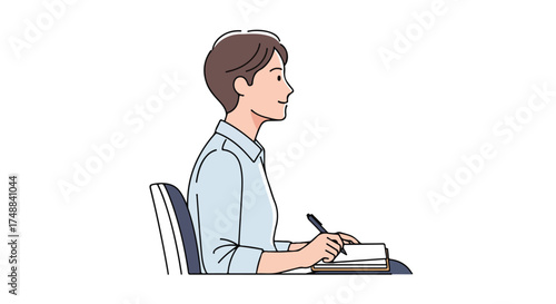 Concentrated student taking notes, illustrating study habits and academic tasks meticulously creating clear documentation for assignments
