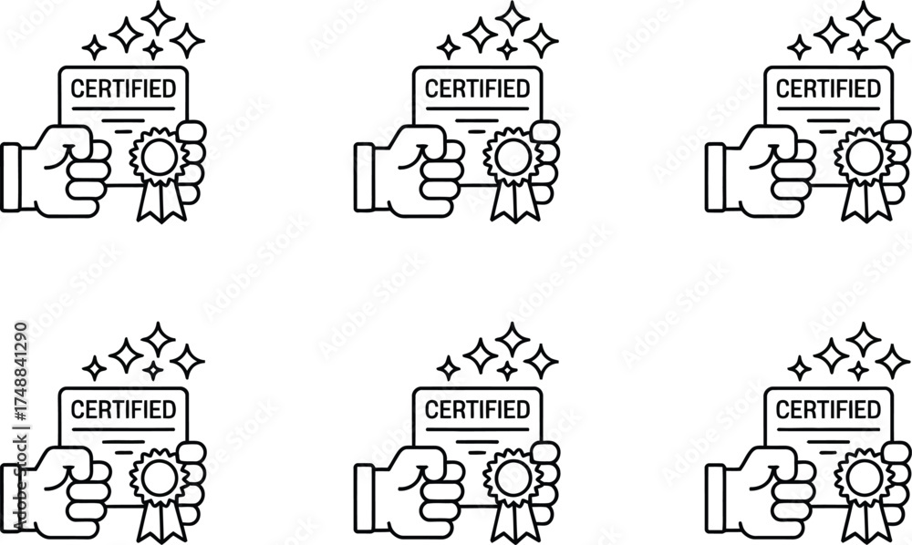 Obraz premium Certified Document Icons with Stars and Ribbons