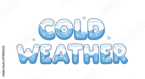 Illustrative depiction of 'Cold Weather' typography adorned with snowflakes and snow accents for winter-themed projects