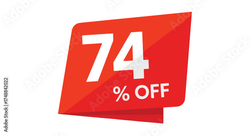 Vibrant red tag showcasing a substantial seventy-four percent discount offer for marketing promotions