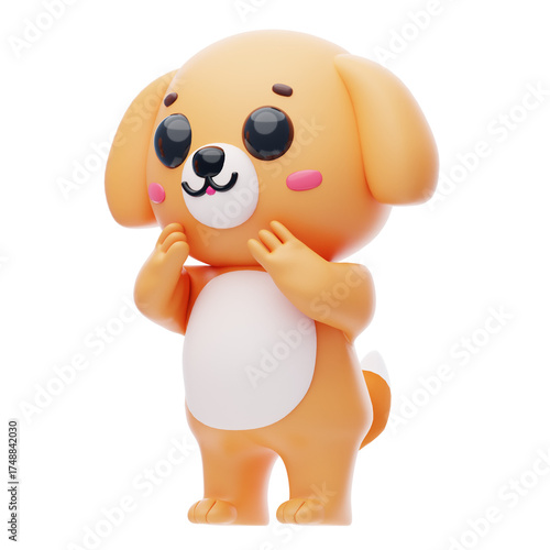 Cute Dog Character 3D Illustration.