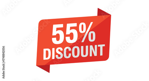 Eye-Catching Fifty-Five Percent Discount Advertisement on Vibrant Red Angled Tag Offer promotion 55% off big savings offer great deal special price
