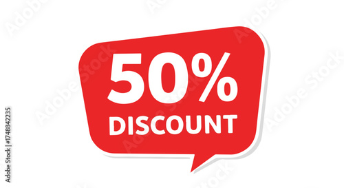 Eye-catching red promotional sticker showcasing a substantial fifty percent discount for retail businesses with a white background