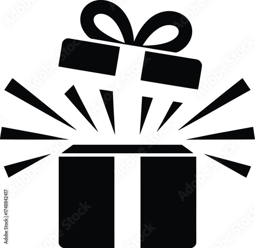Open Gift Box with Bursting Rays Icon