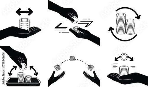 Iconography of Hands and Coins Illustrating Financial Transactions