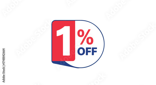 Promotional Discount Icon Design: One Percent Off Offer Graphic with Circular Badge Detailing Reduction One Percent Reduction