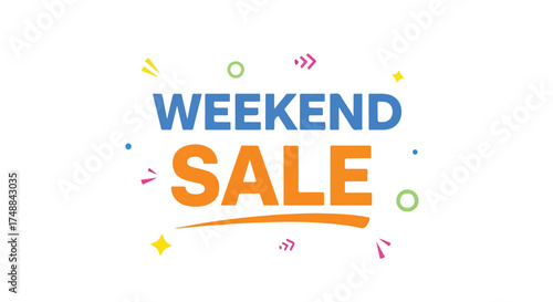 Colorful Weekend Sale Advertisement Banner for Promotional Discounts and Shopping Opportunities with Festive Elements and Cheerful Design