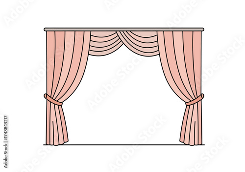 Elegant Pink Curtains with Swag and Tiebacks Illustration.