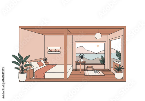 Cozy Bedroom Interior with Scenic View.