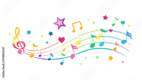 swirl from rainbow flying musical notes