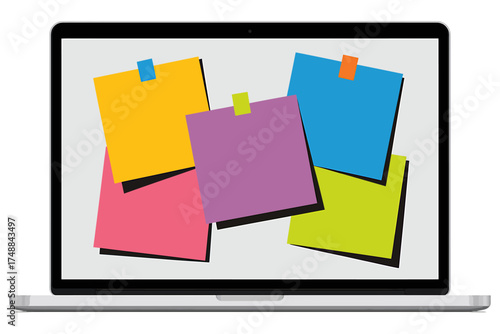 Laptop displaying colorful sticky notes for reminders and tasks