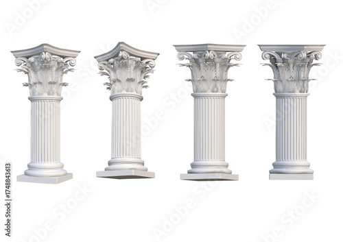 Four directions Ionic column with some acanthus ornaments as isolated vector objects and layers created by 3D modeling from non destructive workflows.
