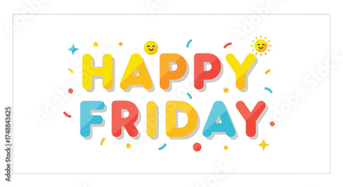 Celebratory greeting card illustration for fridays filled with bright colors and festive confetti for weekend anticipation