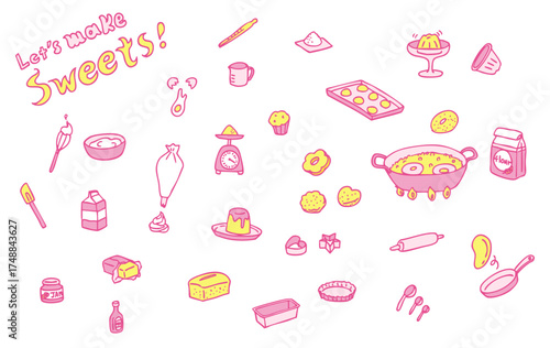 お菓子作りイラスト（ピンクxイエロー）