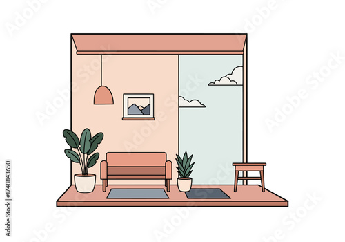 Cozy Living Room Interior with Plants and Natural Light.