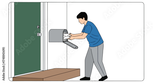 An Illustration of a Man Checking his Mailbox Outside his House Showing Traditional Communication Methods for Modern Living