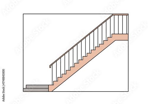 Staircase Illustration with Railing and Steps.