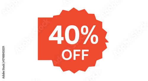 Enticing forty percent off promotion sticker with sharp jagged red design for sales event