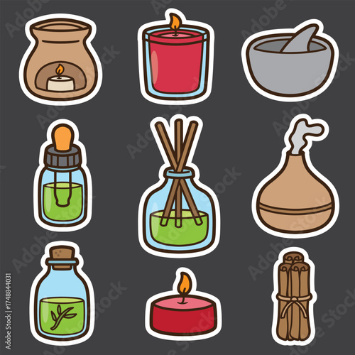 set of aromatherapy good for sticker, badge, element design, print design, etc