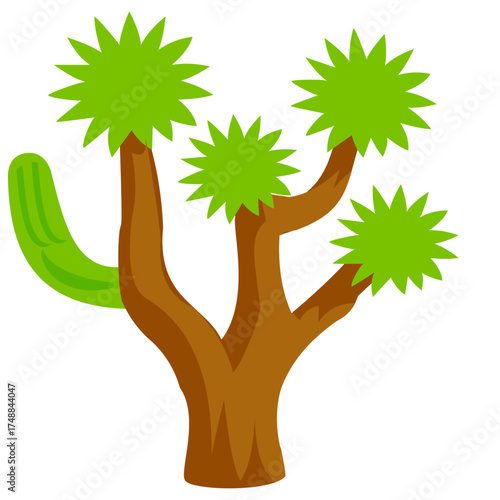 Tree-like cactus with green leafy tops, perfect for imaginative, fantasy, or tropical-desert fusion design accents and icons.
