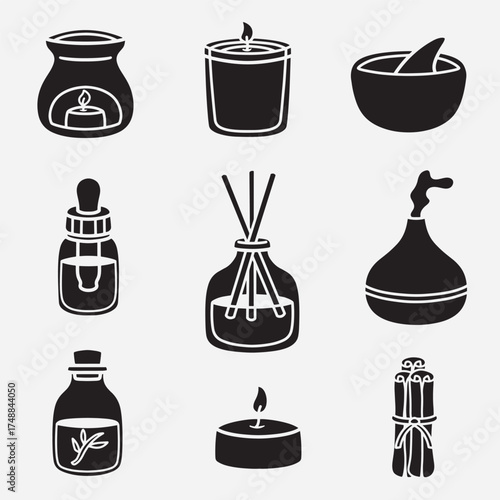 set of aromatherapy good for icon, symbol, logo, element design, silhouette design, etc