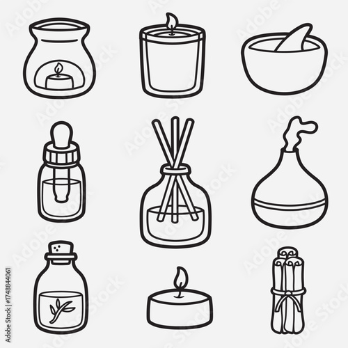 set of aromatherapy with outline good for icon, symbol, element design, coloring book, etc