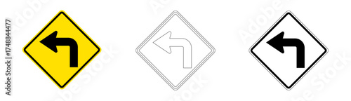 Sharp left turn traffic sign in vector format
