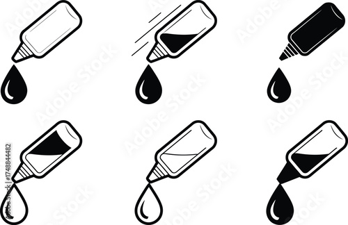 Dropper Bottle Icons: Liquid Dispensing and Drops
