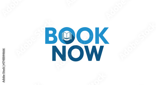 Engaging typography design with book icon and "Book Now" call to action for promotions or advertisements