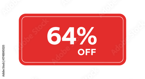Attractive rectangle displaying a bold sixty-four percent off discount promotion offer for retailers and consumers sales marketing