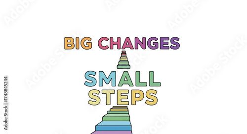 Motivational illustration inspiring big changes through consistent incremental actions for achieving goals and fostering perseverance along the