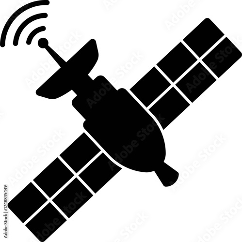 satellite with solar panels and a dish antenna. illustration of a rocket. Space probe satellite with solar panels and dish antenna silhouette isolated on white background. 