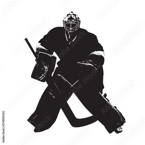 Dynamic hockey goalie silhouette set in action poses isolated on white background