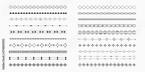 Collection of diverse decorative line borders and dividers with geometric patterns and abstract shapes