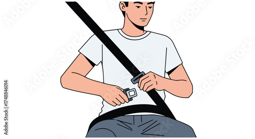 Illustrative depiction showcasing a man fastening his car seatbelt for safety before starting the ride and ensuring his well-being while driving