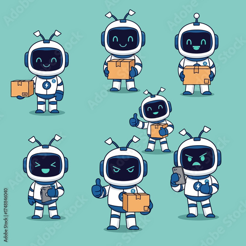 Collection of Delivery Robots with Various Emotions and Actions.